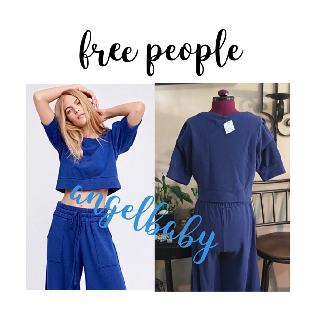 HP 💙 Free People Beach Wide Leg Pants and Crop Top Set in Navy! - Picture 16 of 16